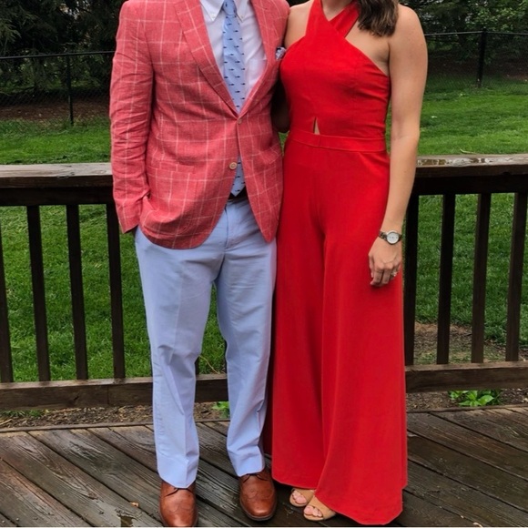 Alice + Olivia Red Halter Wide-Leg Jumpsuit - Picture 7 of 7